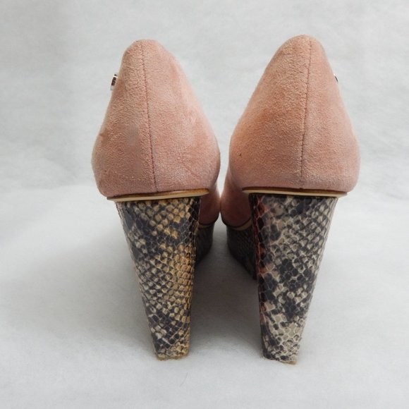 Calvin Klein Womens Pink Peep Toe Faux Suede / Snake Skin Wedge Size 8M - Picture 5 of 8